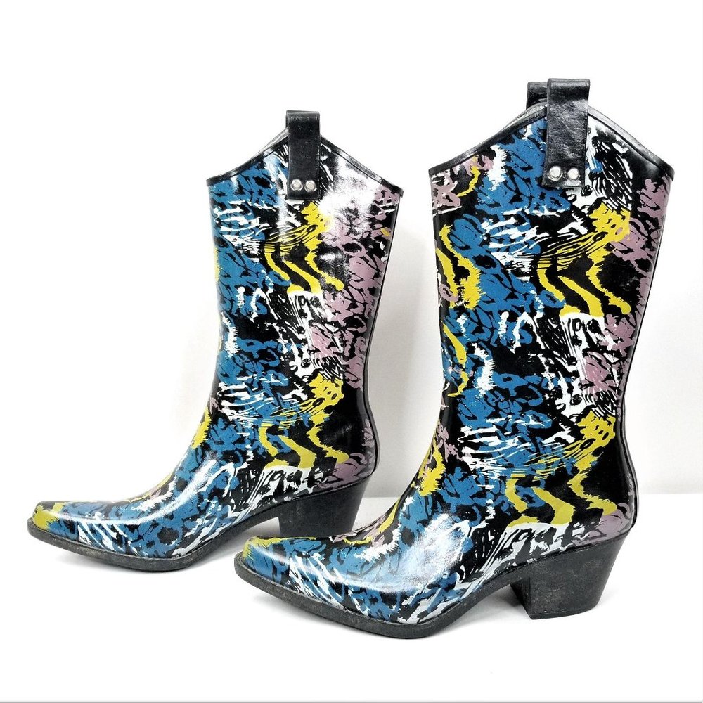 Nomad Rubber Rain Boots Puddles Womens Size 6 Blue